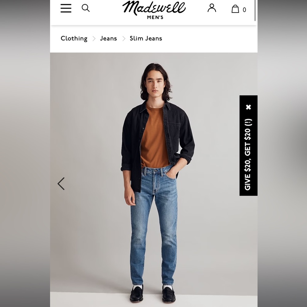 Madewell Men’s Jeans- Slim Fit- Marley Wash- 33x32